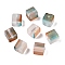 Frosted Glass Beads with Golden Glitter Powder, Two Tone, Cube, Medium Turquoise, 8x8x8mm, Hole: 1.5mm