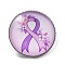 Breast Cancer Awareness Ribbon Glass Brooches, Alloy Edge for Backpack Clothes, Flat Round, Lilac, 27mm