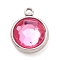 304 Stainless Steel Charms, with Acrylic Rhinestone, Birthstone Charms, Faceted, Flat Round, Stainless Steel Color, Light Rose, 12x10x4.4mm, Hole: 1.3mm