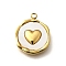 304 Stainless Steel Pendants, Flat Round, with Shell, Real 18K Gold Plated, Ion Plating(IP), Heart, 15.5x12.5x2.5mm, Hole: 1.5mm