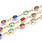 Brass Oval Link Chains, with Glass, Soldered, with Spool, Long-Lasting Plated, Golden, Mixed Color, 13.5x5x2~2.5mm, about 32.81 Feet(10m)/Roll