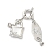 Brass Micro Pave Clear Cubic Zirconia Spring Ring Clasps, with Natural White Shell, Butterfly, Platinum, 45mm