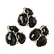 Natural Obsidian Links connectors, with Brass Findings, Faceted, Golden, 30.5~31x33x5mm, Hole: 1.8mm