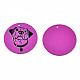 スプレープリントアイアン製ペンダント  ラバー加工スタイル  3dプリント  パグ犬のプリント模様  フラットラウンド  暗紫色  25.5x0.8mm  穴：1.2mm IFIN-T016-44-3