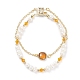 Natural Pearl & Glass Beaded Multi-strand Bracelet with Brass Cable Chains for Women BJEW-TA00077-03-1