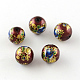 Rose Flower Pattern Printed Round Glass Beads GFB-R005-12mm-D-2