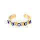 Real 18K Gold Plated Brass Open Cuff Ring with Enamel Evil Eye for Women RJEW-Q166-02B-1