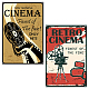 CREATCABIN 2pcs Retro Showing Cinema Sign Funny Tin Signs Vintage Wall Art Decor Rustic Poster for Home Movie Night Party Theater Cafe Wall Decor 8 x 12 Inch AJEW-CN0001-14G-1