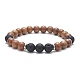 2 pièces 2 style bois naturel et roche de lave ensemble de bracelets extensibles perlés ronds pour femmes BJEW-JB09381-04-3