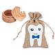 Fingerinspire コラム木製乳歯収納ボックス  長方形のリネンのかわいい乳歯プリントの巾着袋付き  ブルー  箱：5.1x4.05センチメートル  内径：3.75のCM ABAG-FG0001-02B-1
