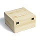 未完成の木製収納ボックス  天然松材ギフトボックス  レトロな鉄の留め金付き  正方形  淡黄色  20x20x11cm CON-C008-05C-2