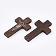 印刷木製のペンダント  十字架クロス  イースターのために  染め  ココナッツブラウン  41.5~42.5x23.5~24.5x4.5mm  穴：2mm X-WOOD-S050-35B-04-2