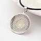 Flat Round Tibetan Style Alloy Acrylic Pearl Pendant Necklaces NJEW-F197-20-3