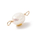 Grade AA Natural Cultured Freshwater Pearl Connector Charms with Golden Tone Alloy Slices PALLOY-JF01996-02-4