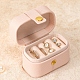 Caja organizadora de anillos de cuero mini pu ovalada de 4 ranura con botón a presión PW-WG20937-02-4
