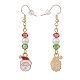 Abalorio esmaltado con tema navideño y pendientes colgantes de perlas de vidrio EJEW-JE04961-4
