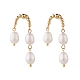 Aretes colgantes en forma de U con cuentas de perlas naturales para mujer EJEW-TA00050-4