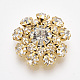 Botones de vástago de latón chapado en oro, con diamante de imitación, 1 agujero, flor, cristal, 22x22x9mm, agujero: 1.2 mm