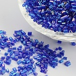 11/0 deux verre taillé perles de rocaille, hexagone, brins.colours arc, bleu, longueur d'environ 2 mm ,  largeur de 2 mm, Trou: 0.5mm, environ 4500 pcs/50 g
