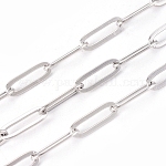 304 acero inoxidable cadenas de clips, cadenas portacables alargadas estiradas, soldada, con carrete, color acero inoxidable, link: 11~12x4x0.5~0.87 mm, aproximadamente 16.4 pie (5 m) / rollo