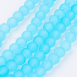 Fili di perline di vetro trasparente, smerigliato, tondo, cielo azzurro, 8mm, Foro: 1.3~1.6 mm, circa 99pcs/filo, 31.4 pollice
