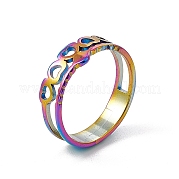 Ion Plating(IP) 201 Stainless Steel Hollow Out Heart with Evil Eye Finger Ring for Women RJEW-C045-06M