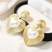 Серьги-гвоздики в форме сердца из латуни с покрытием стойки EJEW-H143-16G