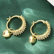Серьги-кольца из латуни с микропаве и прозрачным кубическим цирконием в форме сердца EJEW-S275-04G
