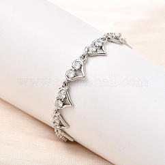 Bracciali a catena con maglie in ottone micro pavé di zirconi cubici a forma di cuore, placcatura cremagliera, placcato di lunga durata,  cadmio& piombo libero, platino, 5-7/8 pollice (15 cm)