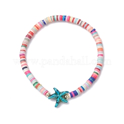 Seestern-handgefertigte Polymer Clay Heishi & synthetische türkisfarbene Perlen-Stretch-Armbänder für Frauen&nbsp;BJEW-JB12168