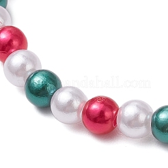 5 pcs 5 styles thème de Noël acrylique imitation perle et alliage émail extensible bracelets à breloques ensembles pour femmes&nbsp;BJEW-JB11199