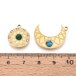 Pendenti in acciaio inossidabile 304 con strass e turchese sintetico&nbsp;X-STAS-T074-14G