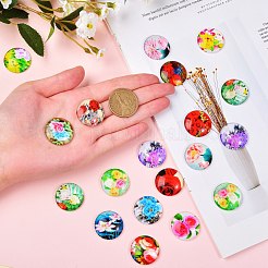 100 Stück blumenbedruckte Glascabochons&nbsp;sgGGLA-SZ0001-19