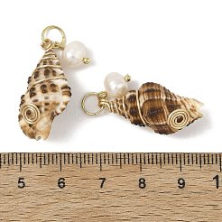 Pendentifs en coquillage naturel enroulés de fil de cuivre en spirale&nbsp;PALLOY-JF05972-01