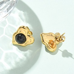 Pendientes de corazón de acero inoxidable 304 con obsidiana natural y baño de iones (IP)&nbsp;EJEW-A118-04G-01