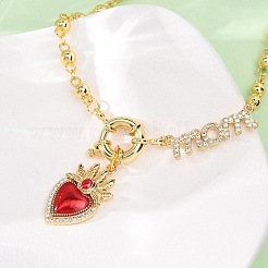 Collana con ciondolo a forma di cuore sacro rosso con pavé di zirconi cubici trasparenti&nbsp;NJEW-A071-12C-G