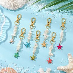 Decorazioni pendenti in conchiglia di madreperla bianca naturale e stelle marine turchesi sintetiche&nbsp;X-HJEW-JM02986