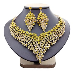Collane con ciondolo in lega di zinco e strass a forma di foglia e set di orecchini pendenti a bottone&nbsp;WGB182B-05