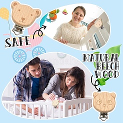 10 pince porte-tétine bébé en bois de hêtre&nbsp;WOOD-YW0001-94