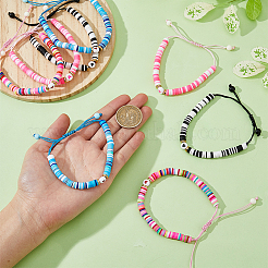4 Set 4-farbiges Polymer Clay Heishi Surfer geflochtenes Perlenarmband-Set&nbsp;BJEW-FI0001-68