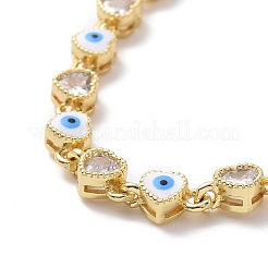 Emaille-Evil-Eye- und Zirkonia-Herz-Gliederkettenarmband&nbsp;BJEW-H555-01B