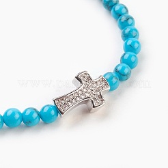 Braccialetti elasticizzati con perline sintetiche turchesi (tinte).&nbsp;BJEW-JB03823-05