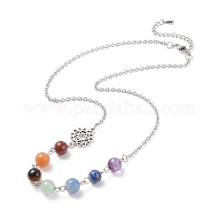Collana con ciondolo in rilievo di pietre preziose miste naturali da 7 pz 7 con lega 7 chakra&nbsp;NJEW-JN03889
