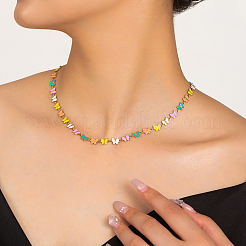 Collares de cadena de eslabones de mariposa de colores esmaltados de acero inoxidable para mujer&nbsp;KS8848