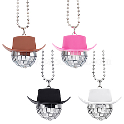 4 collier pendentif boule disco en verre avec bouchon en plastique 4 couleurs et chaînes à billes en fer&nbsp;NJEW-GA0001-06