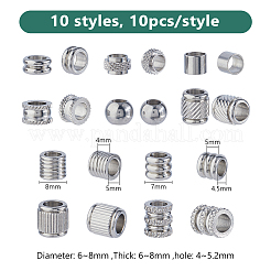 100 Stück 10 Stile 201 Edelstahl gerillte europäische Perlen&nbsp;STAS-DC0017-24