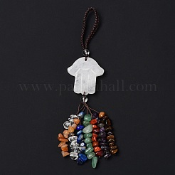 Hamsa Hand/Hand von Miriam natürliche Quarzkristall-Anhängerdekorationen&nbsp;HJEW-R127-02B
