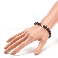 Bracelet extensible en pierre de lave naturelle avec perles de tortue en alliage&nbsp;BJEW-JB08309-02