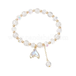 4 pz braccialetti elastici in perline di vetro e ottone&nbsp;BJEW-JB11769-04