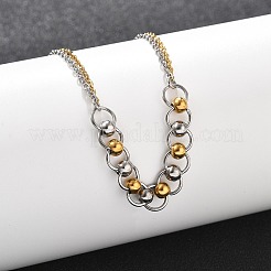 Bracciali a maglie con perline rotonde in acciaio inossidabile 304&nbsp;BJEW-Q038-07GP